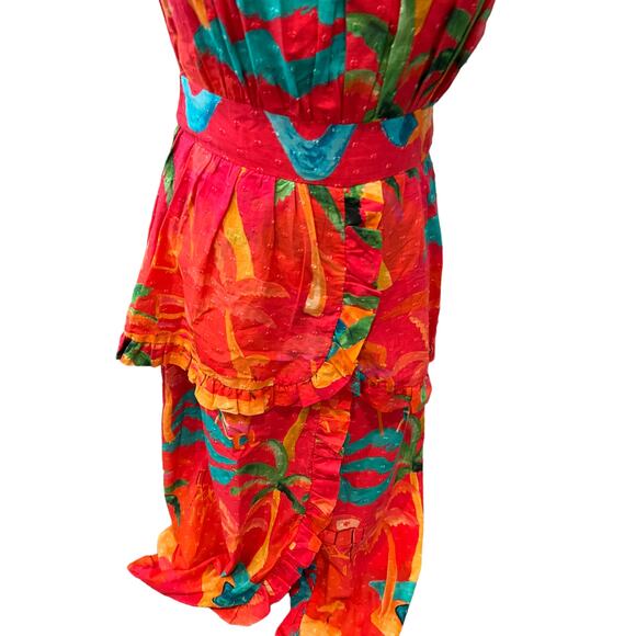 Farm Rio Ipanema Midi Ruffle Dress Red Tropical Print S - Picture 8 of 12
